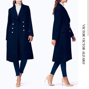 Victor Alfaro Collective Navy Blue Twill
Double Breasted Long Coat - Size Small